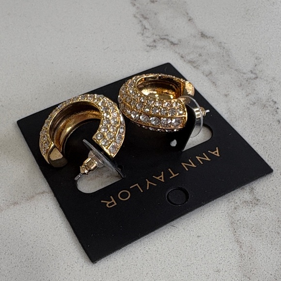 Ann Taylor Gold Crystal Rhinestone Pave Hoop Earrings - Picture 6 of 6